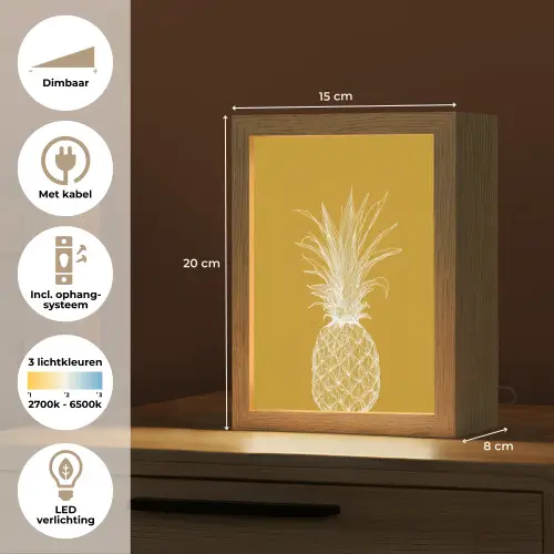Lijnillustratie - Ananas - Bladkroon - Okergeel Light Box met kabel (Tafellamp) klein -USP_NL