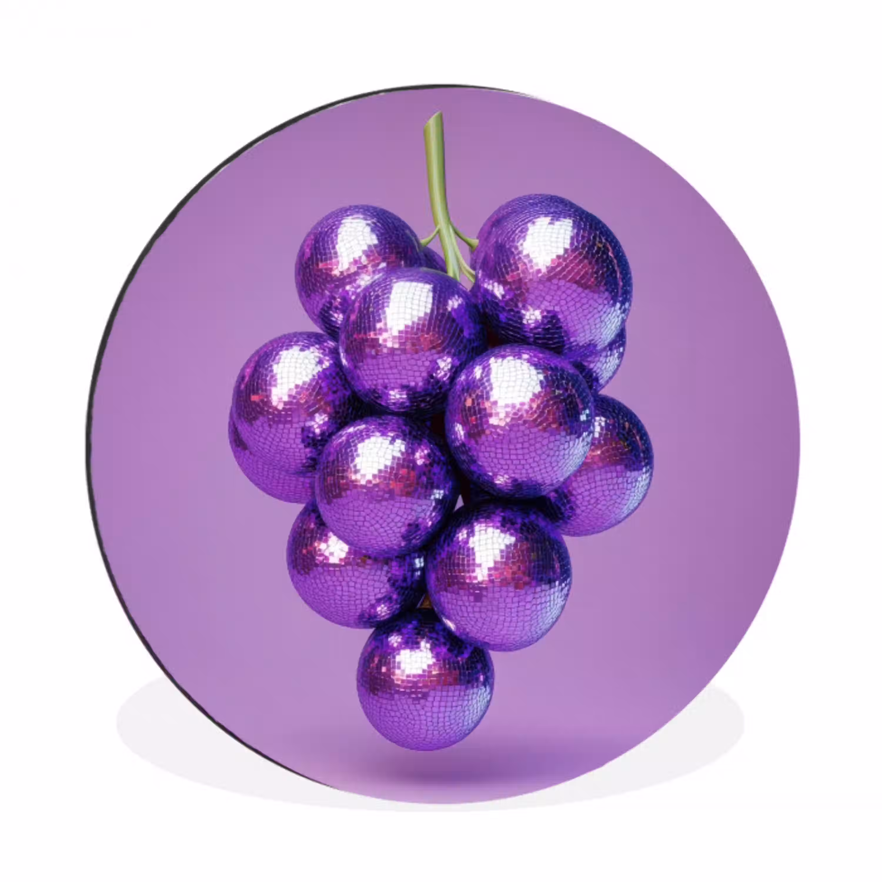 Druif - Disco - Glitter - Paars Wandcirkel aluminium klein -3d