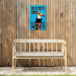 Vogel - Toekan - Blauw - Quotes Tuinposter op houten frame 2 cm dik klein -sfeer4