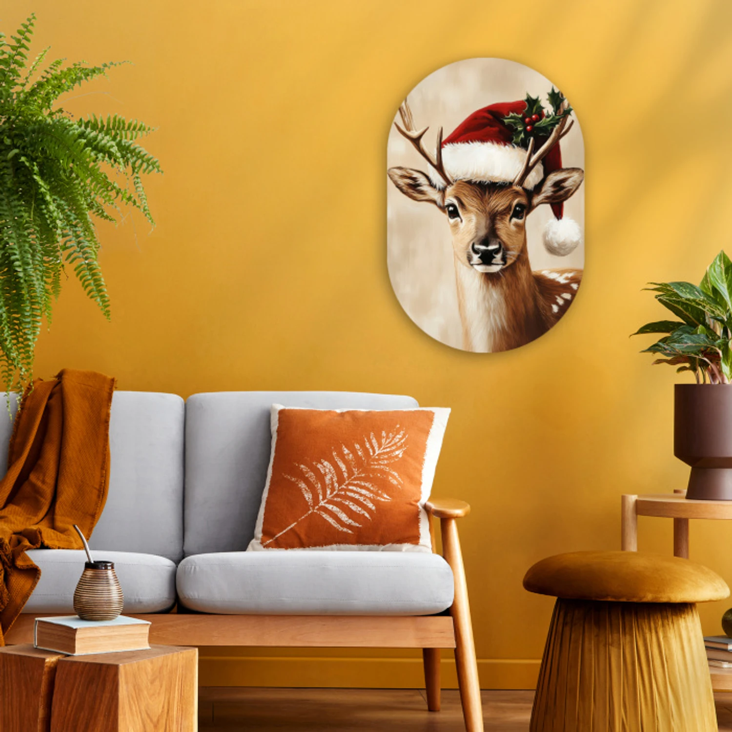 Kerst - Hert - Gewei - Rood Wandcirkel Ovaal Forex klein -sfeer4