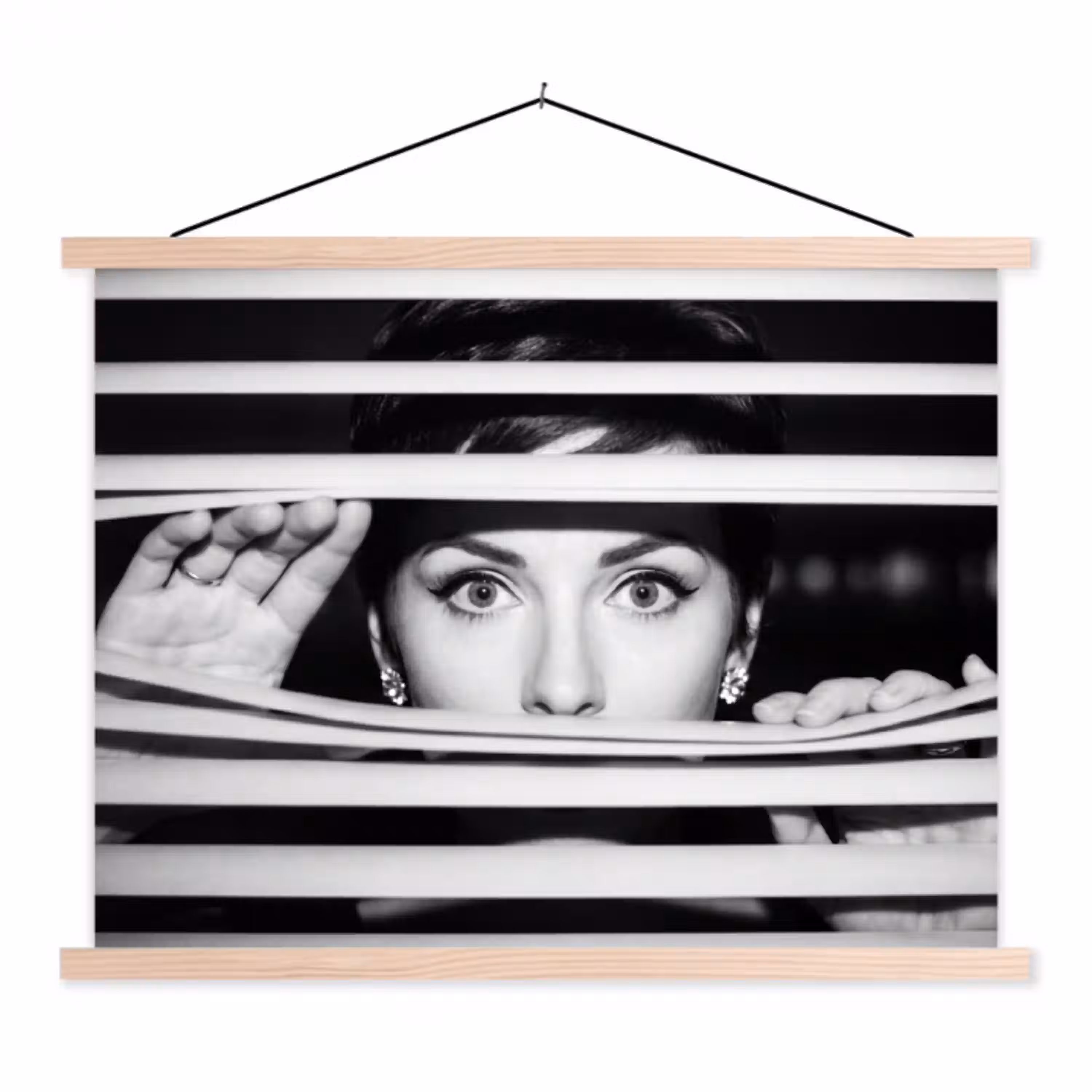 Vrouw - Jaloezieën - Portret - Zwart-wit textielposter latten blank klein -3d