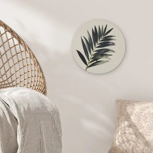 Palmblad - Subtiel - Groen - beige Akoestische PET Vilt - Rond klein -sfeer4