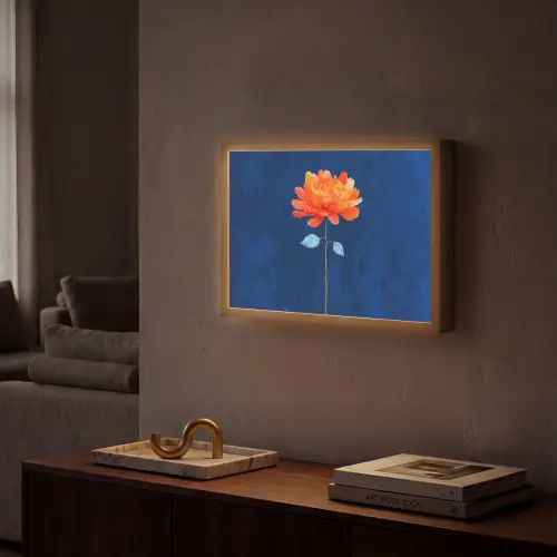 Bloem - Oranje - Bladeren Light Box met batterij (Wandlamp) middel -sfeer1
