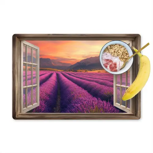 Doorkijk - Lavendel - Landschap - Bloemen - Paars Placemat vinyl groot -zzzproduct_Kitchenyeah-website
