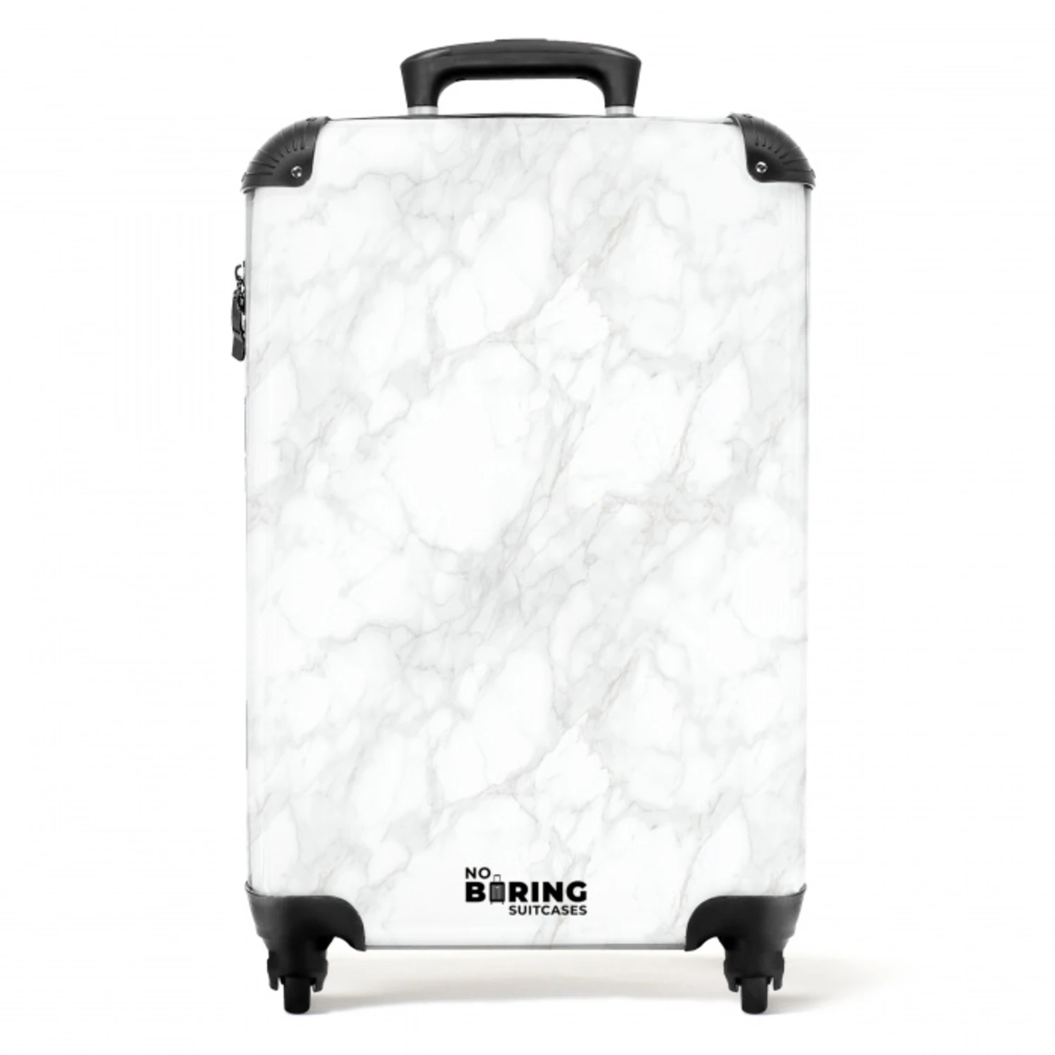 Minimalistisch - Wit - Grijze aders NBS - Handbagage koffer - Volwassenen Unisex middel -productfoto_recht