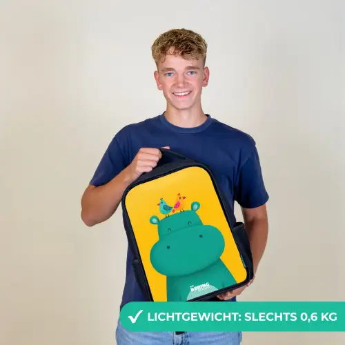 Nijlpaard - Vogels - Geel Rugzak - Zwart middel -sfeer7_NL