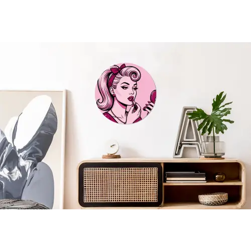 Vintage - Vrouw - Roze Wandcirkel aluminium klein -kantoor