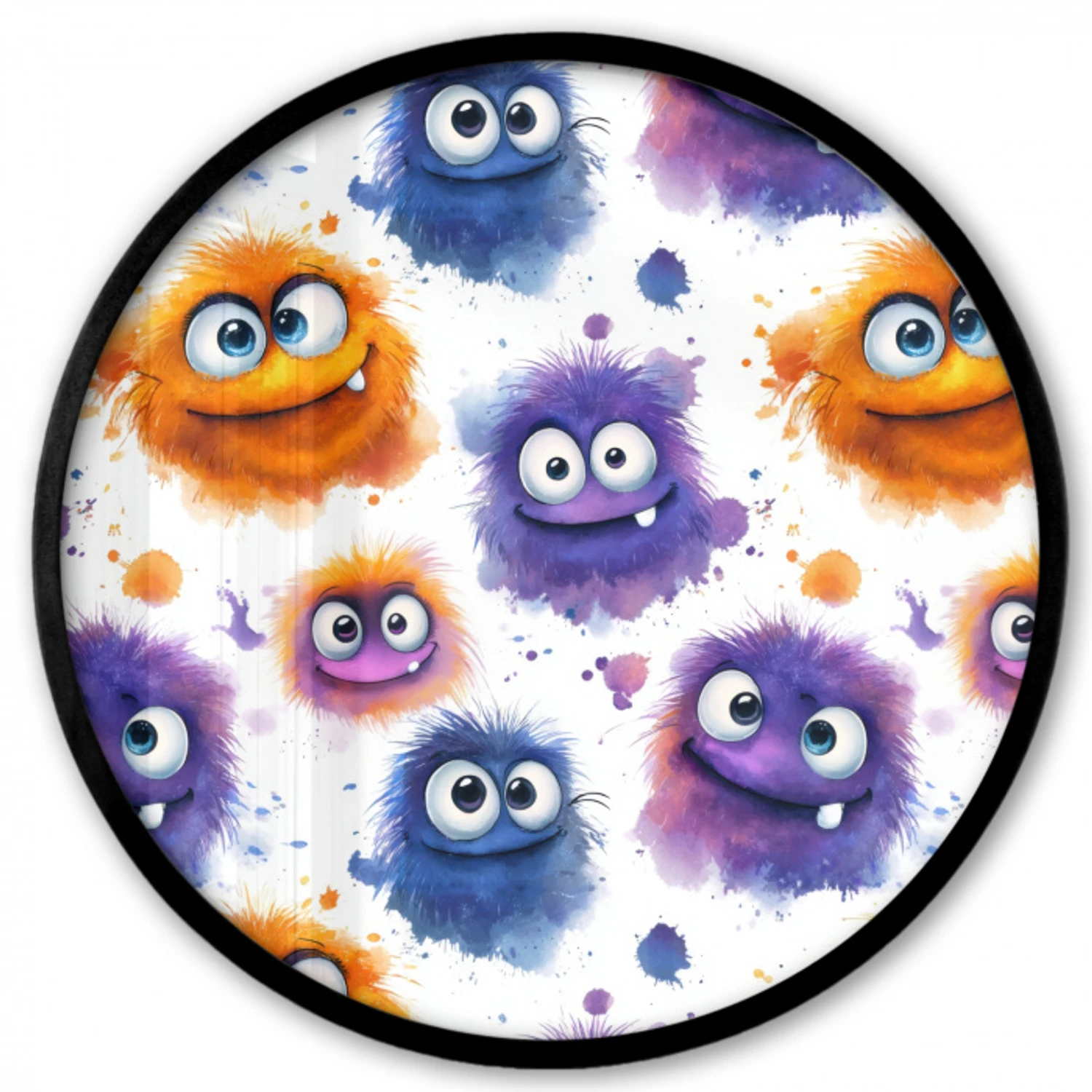 Monstertjes - Aquarel - Kleurrijk Fotolijst rond zonder passe partout klein 856 -3d
