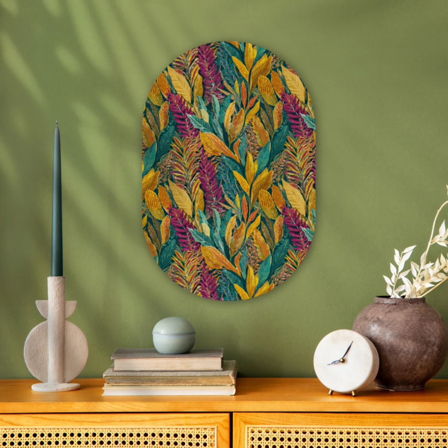 Tropische - Botanisch - Patroon - Kleurrijk - Exotisch Wandcirkel Ovaal Forex klein 630 -sfeer2