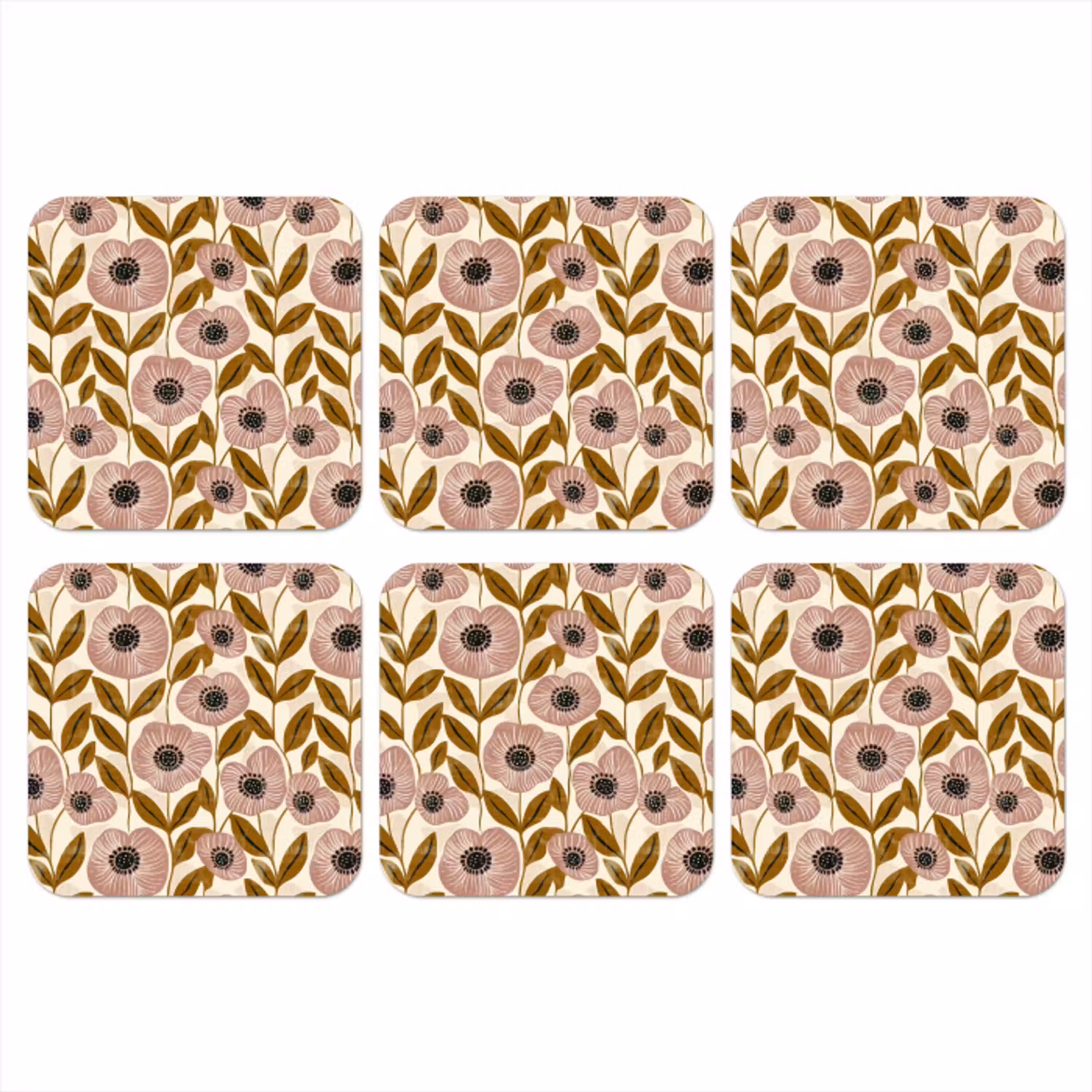 Dustyroze - Bloemen - Grafisch - Patroon onderzetter kurk middel 366 -3d