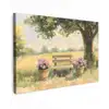Houten bankje - Bloempotten - Landschap Tuinposter op houten frame 2 cm dik klein -3d