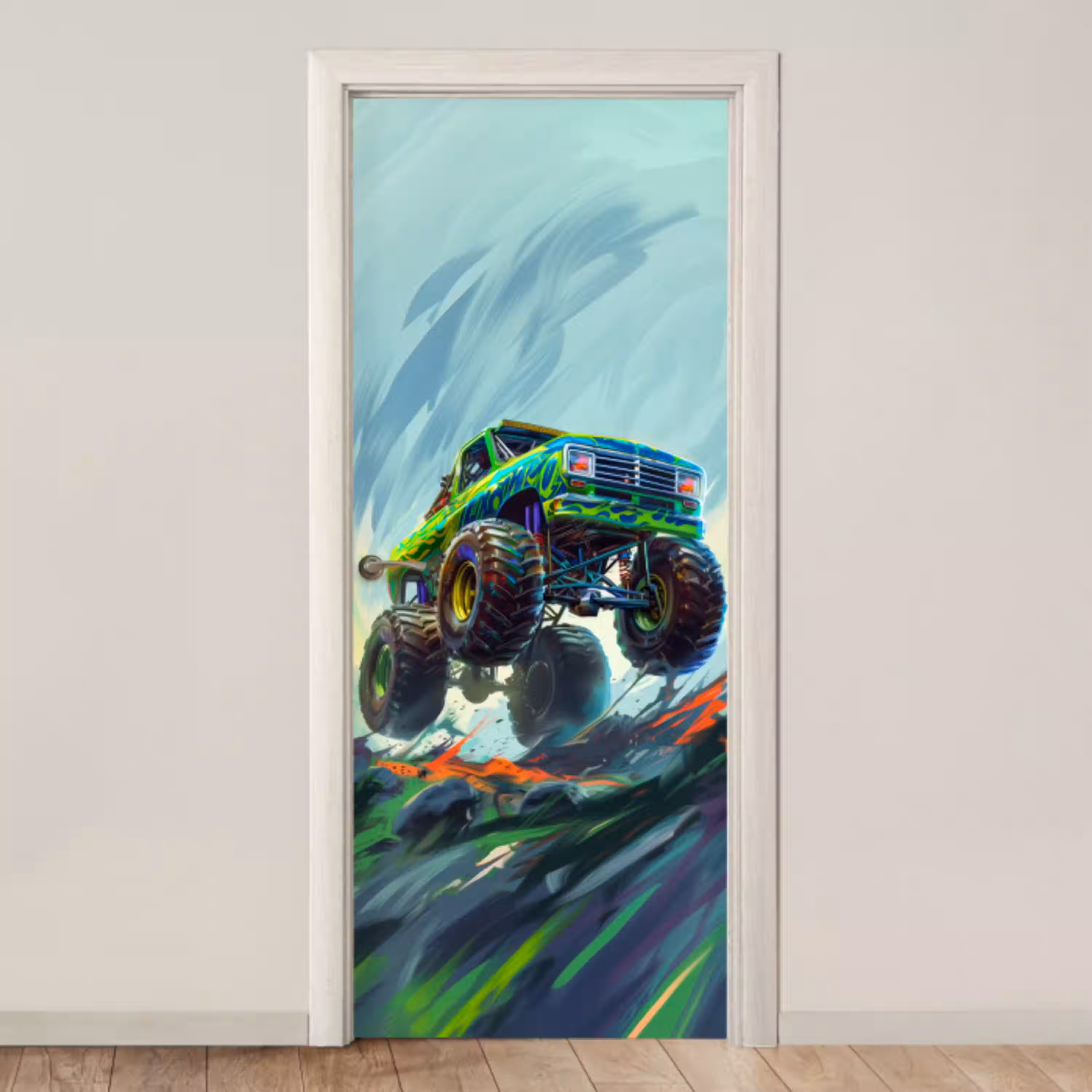 Monstertruck - Auto - Jongens - Groen deurposter klein -3d_beige