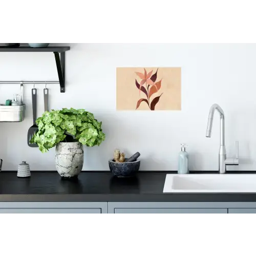 Minimalistisch - Bloem - Bladeren - Beige Muursticker klein -keuken