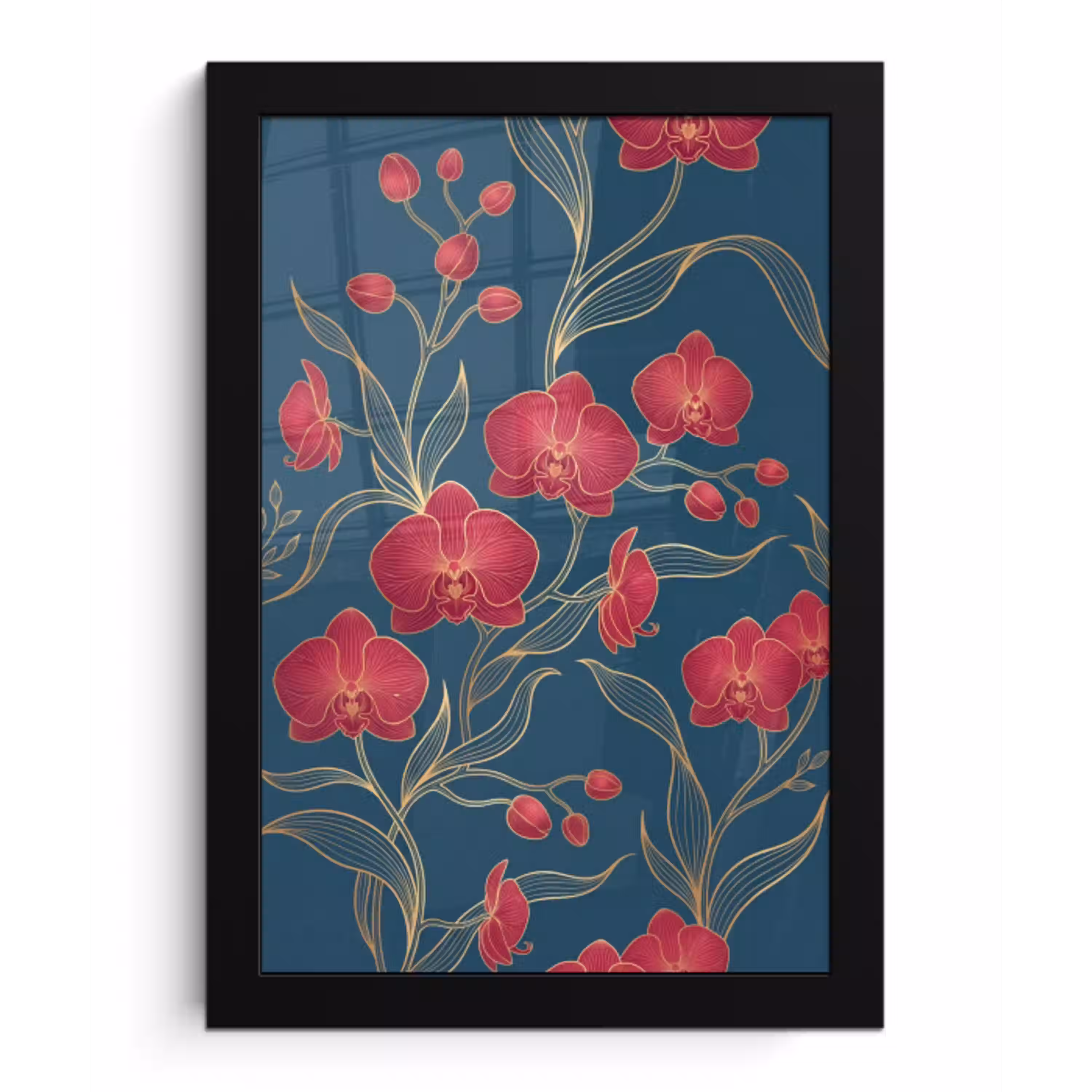 Bloemen - Rood - Goud fotolijst zwart zonder passe partout klein -3d