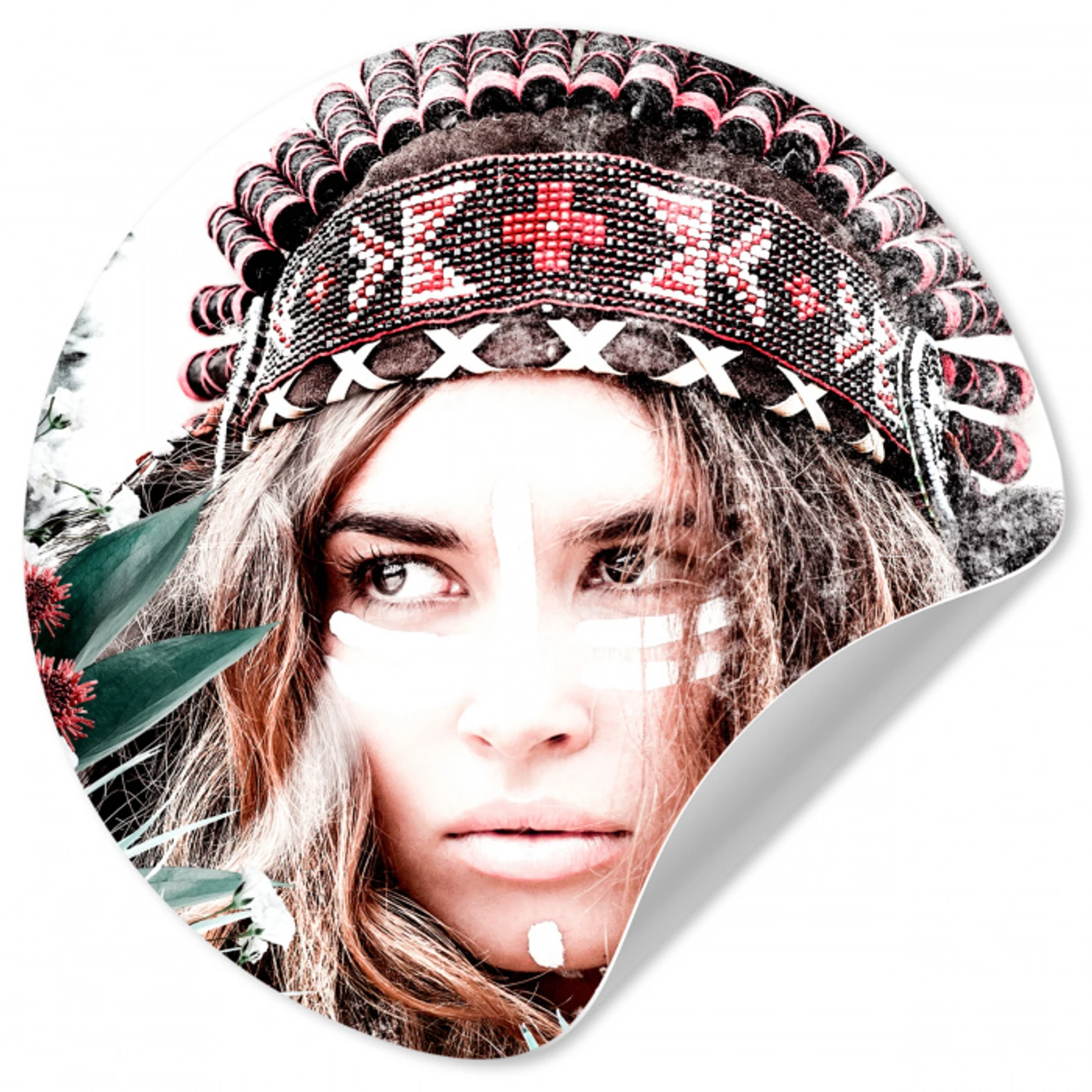 Vrouw - Bloemen - Indianentooi - Rozen - Bloemen Wandcirkel behangsticker klein -3d