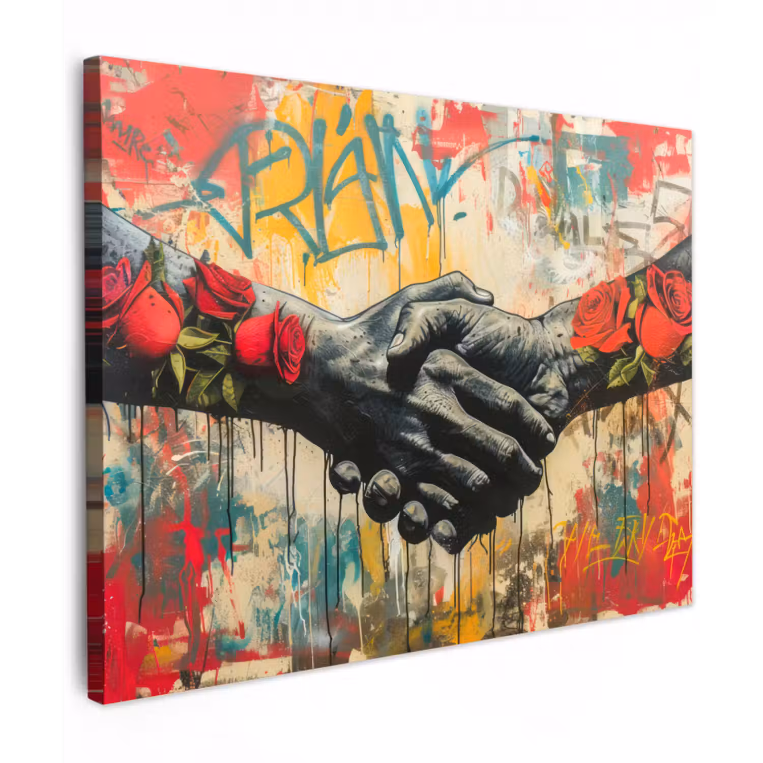 Leinwandbild - Graffiti - Rosen - Hände - Straßenkunst - Banksy