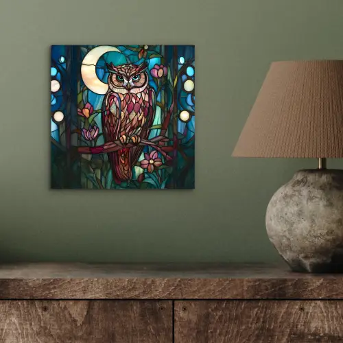 Uil - Mozaïek - Maan - Nacht aluminium wit klein -sfeer2