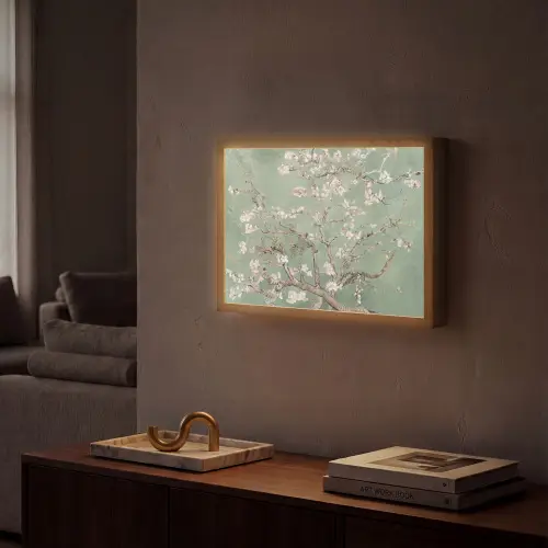 Amandelbloesem - Kunst - Van Gogh - Groen Light Box met batterij (Wandlamp) middel -sfeer1