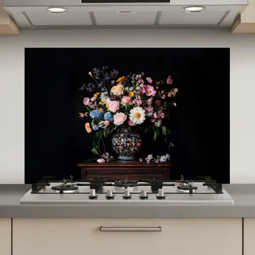Bloemenvaas - Hout - Bloemen - Boeket keuken achterwand spatscherm klein -3d_website