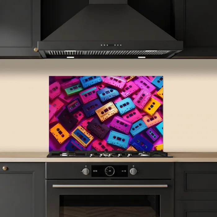 Cassetteband - Kleurrijk - Energiek keuken achterwand spatscherm klein -sfeer1
