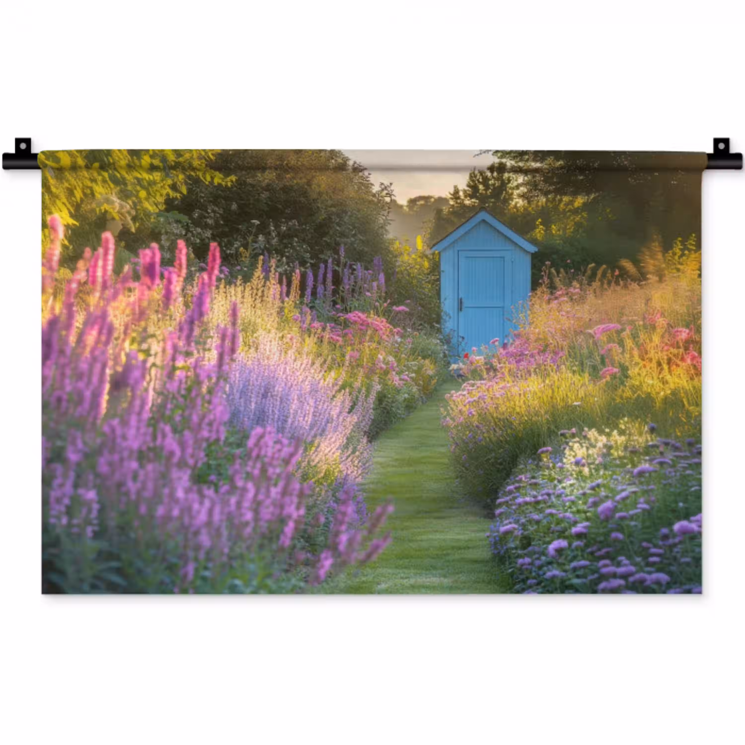 Tuinhuisje - Blauw - Bloemen Wandkleed katoen klein -zz3d