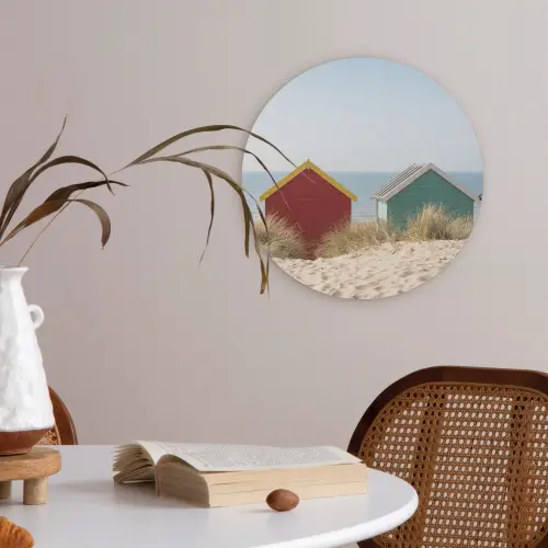 Strand - Huisjes - Kleurrijk - Duinen Akoestische PET Vilt - Rond klein -sfeer3