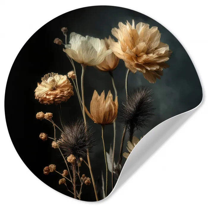 Boeket - Bloemen - Licht - Zwart Wandcirkel behangsticker klein -3d