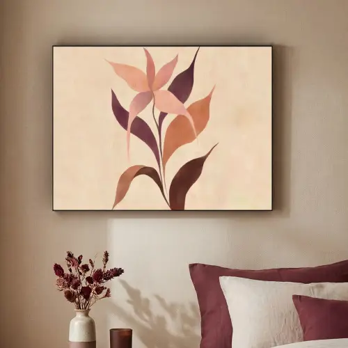 Minimalistisch - Bloem - Bladeren - Beige Textielframe zwart klein -sfeer1