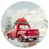 Auto - Rood - Cadeaus - Winter - Sneeuw - Kerst Wandcirkel kunststof plaat 5mm dik klein -3d