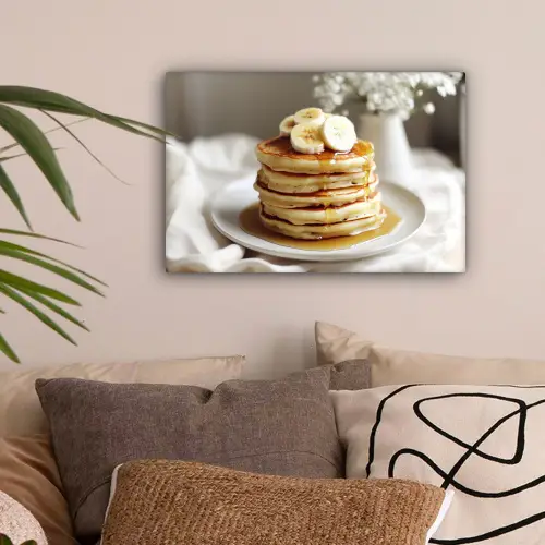 Pannenkoeken - Banaan - Siroop - Wit - Beige canvas 2cm klein -sfeer1