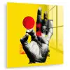 Hand - Rode cirkel - Geel plexiglas 5mm klein -zzzproduct_nieuw