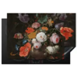 Stilleven met bloemen en een horloge - Schilderij van Abraham Mignon Inductie beschermer vinyl 3mm klein -3d