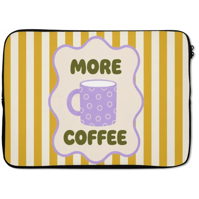 More coffee - Geel - Paars - Strepen - Mok laptophoes neopreen klein -zkaufland3dotto