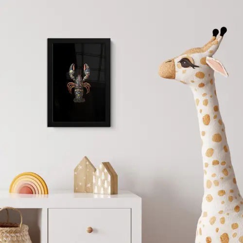Kreeft - Zwart - Bloemenpatroon - Artistiek fotolijst zwart zonder passe partout klein -usfeer4_kinderkamer