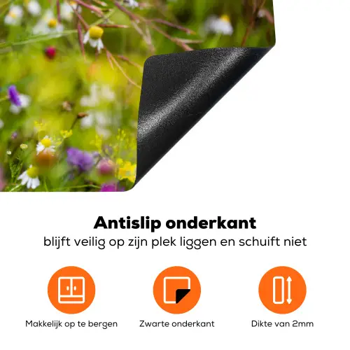 Bloemen - Natuur - Groen - Gras - Paars - Wit Inductie beschermer vinyl 3mm klein -zzzzzzz-td-onderkant