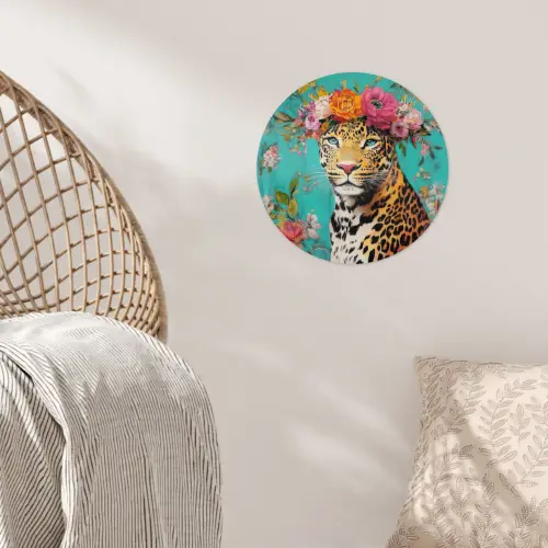 Luipaard - Bloemen - Kroon Wandcirkel behangsticker klein -sfeer4