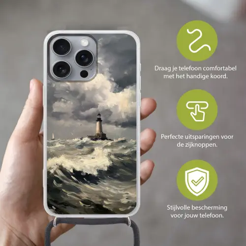 Vuurtoren - Golven - Storm Hoesje iPhone 16 Pro Max met koord klein -sfeer2_NL