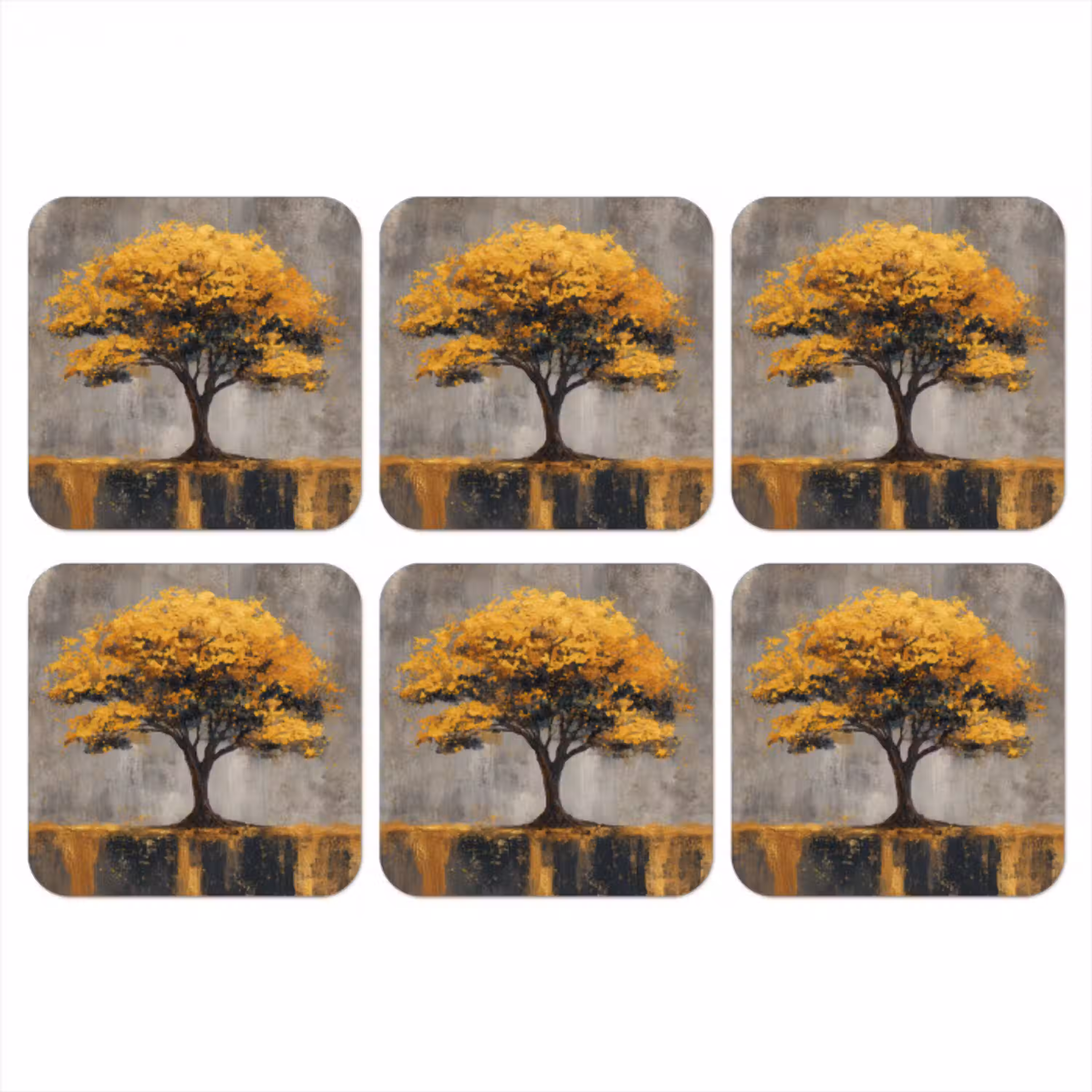 Boom - Bladeren - Goud - Abstract onderzetter kurk middel -3d