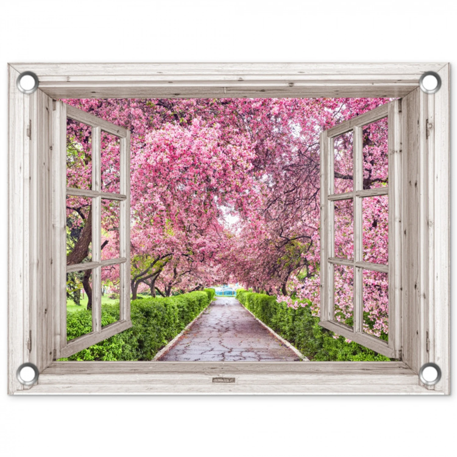 Japans - Sakura - Bloesem - Boom - Bloesem takken - Doorkijk tuinposter los doek klein -3d