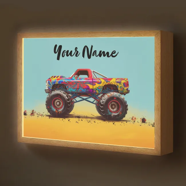 Lightbox - Kids' Wall Lamp with Name -. Monster truck - Graffiti - Boys - Car