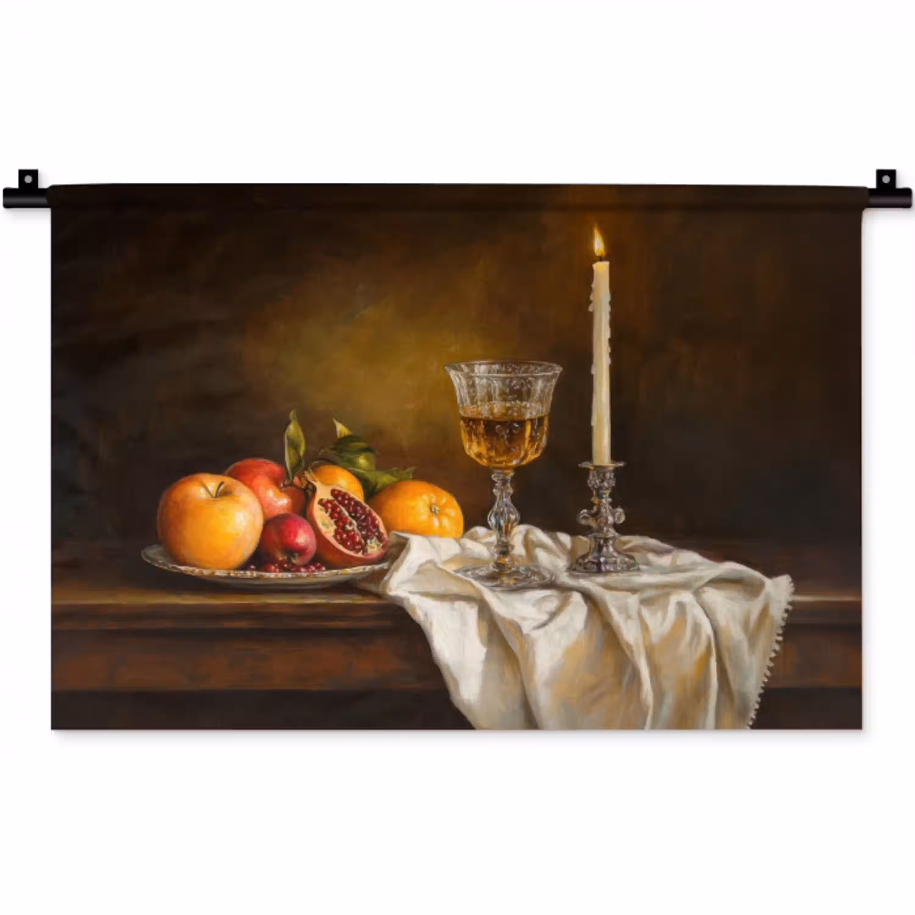 Fruit -  Stilleven - Wijn - Kaars Wandkleed katoen klein -zz3d