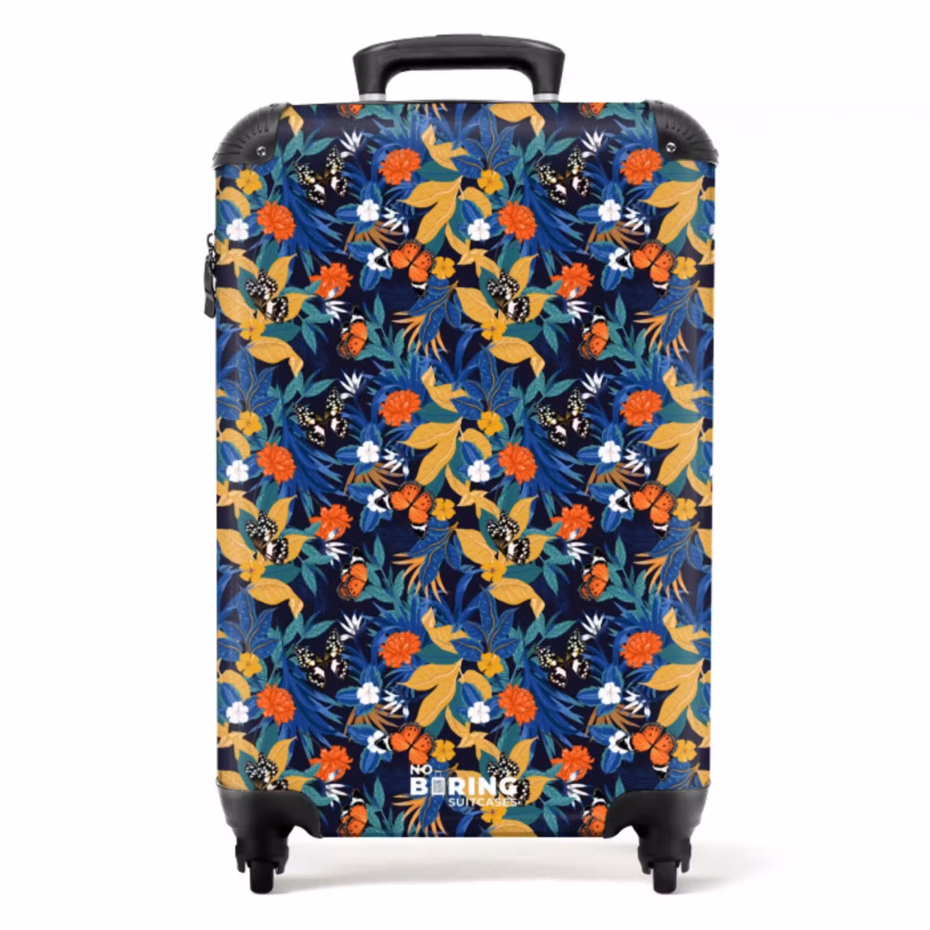 Tropisch vlinder patroon donker blauw NBS - Handbagage koffer - Kinderen Unisex middel -productfoto_recht