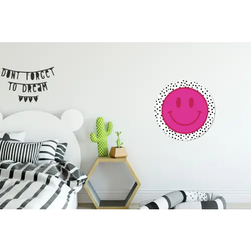 Smiley - Roze - Stippen Wandcirkel aluminium klein -kinderkamer