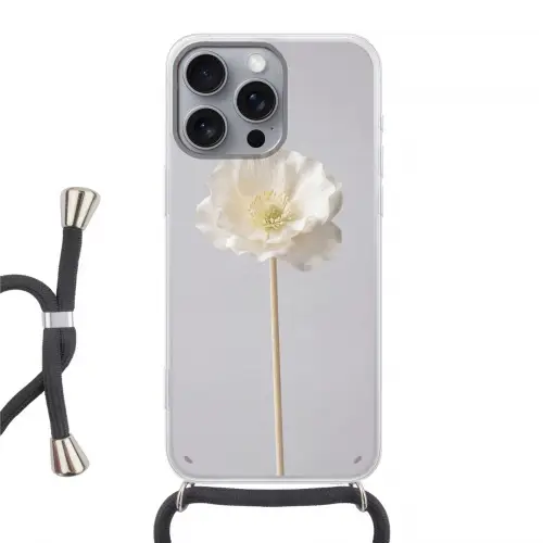Bloem - Minimalistisch -Wit Hoesje iPhone 16 Pro Max met koord klein -3d