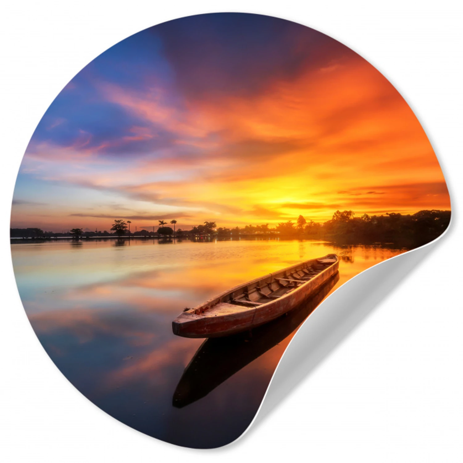 Boot - Water - Zonsondergang - Oranje - Water Wandcirkel behangsticker klein -3d