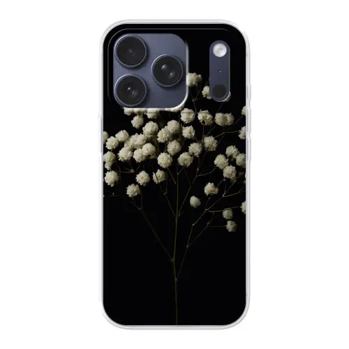 Gipskruid - Bloemetjes - Wit - Minimalistisch Telefoonhoesje iPhone 17 Pro klein -3d