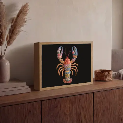 Kreeft - Borduur - Kleurrijk - Bloemen Light Box met batterij (Wandlamp) middel -sfeer2
