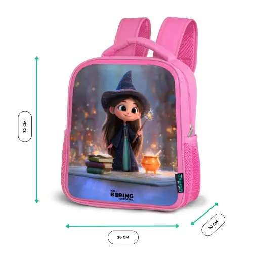 Kleine tovernares in bibliotheek Kinderrugzak - Roze middel -productfoto_formaten
