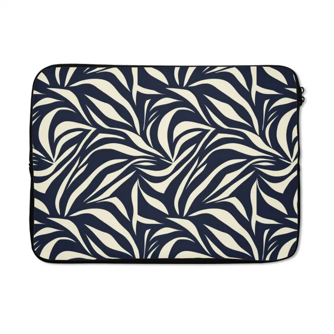 Laptophoes Bladvormen - Blauw - Patroon - Wit