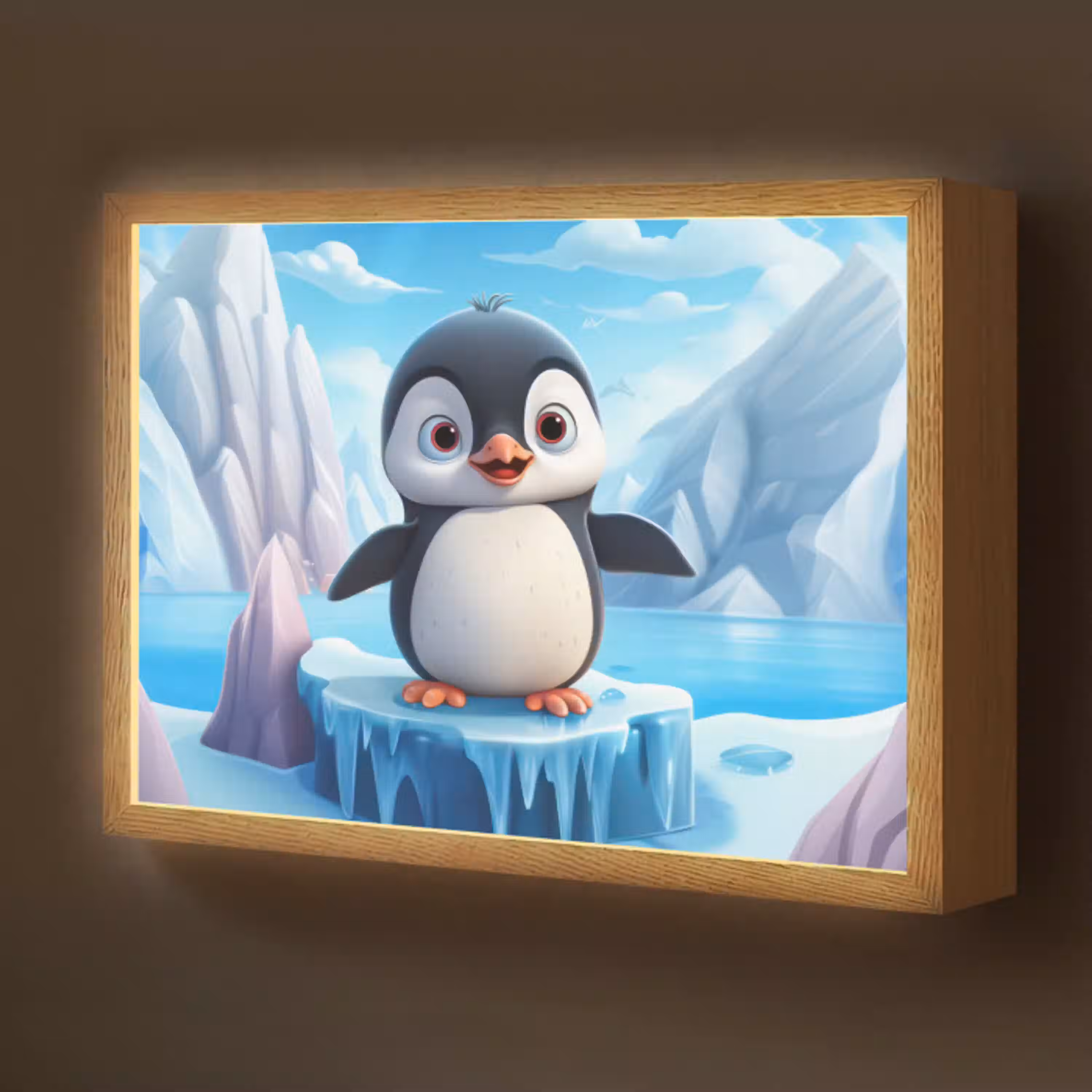Pinguïn - Meisjes - Pooldieren - Kinderen Light Box met batterij (Wandlamp kind) middel -z3d_website